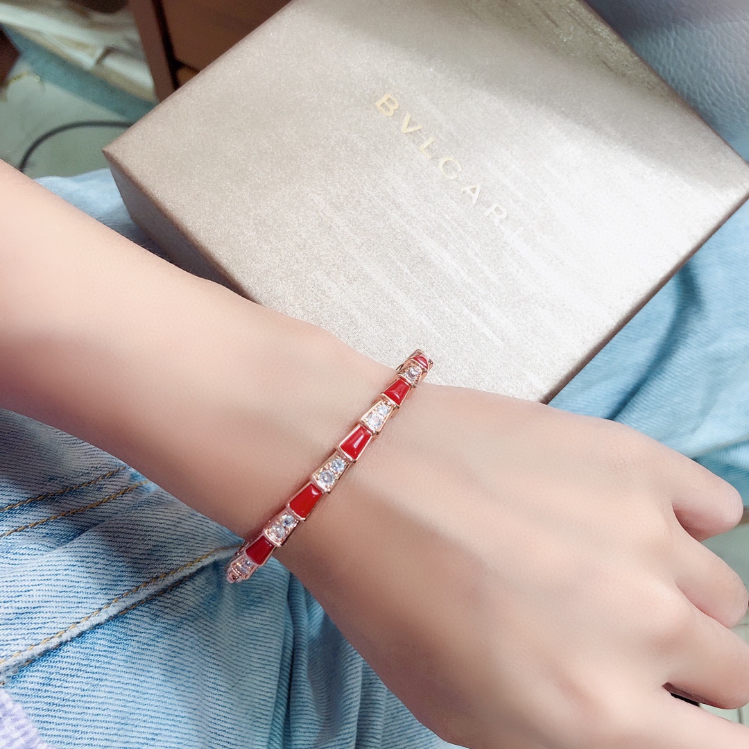 BGS009 Serpenti viper bracelet Half diamond and Red onyx - ccjewelryacc