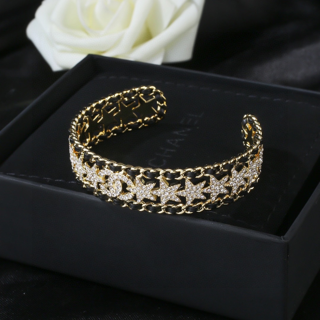 CCS154 Metal leather with crystal star cc bangle bracelet - ccjewelryacc