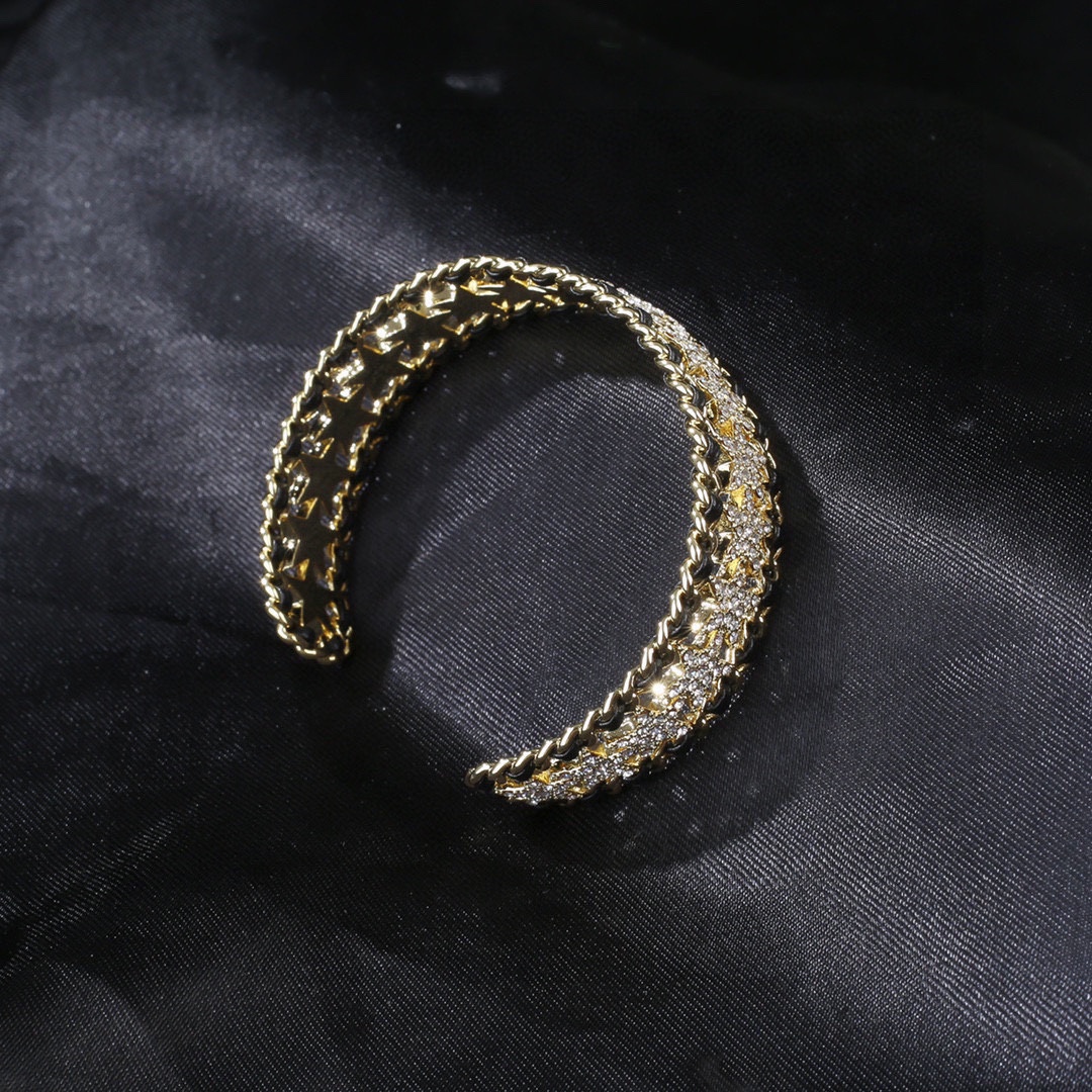 CCS154 Metal leather with crystal star cc bangle bracelet - ccjewelryacc