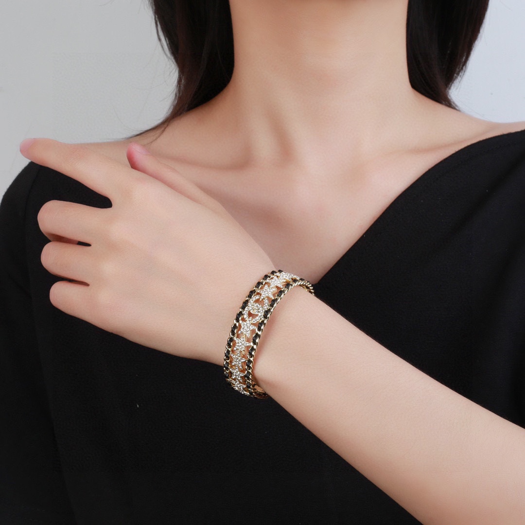 CCS154 Metal leather with crystal star cc bangle bracelet - ccjewelryacc