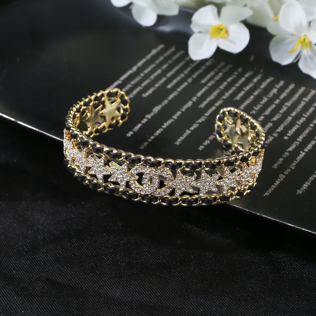 CCS154 Metal leather with crystal star cc bangle bracelet - ccfashionjewelry