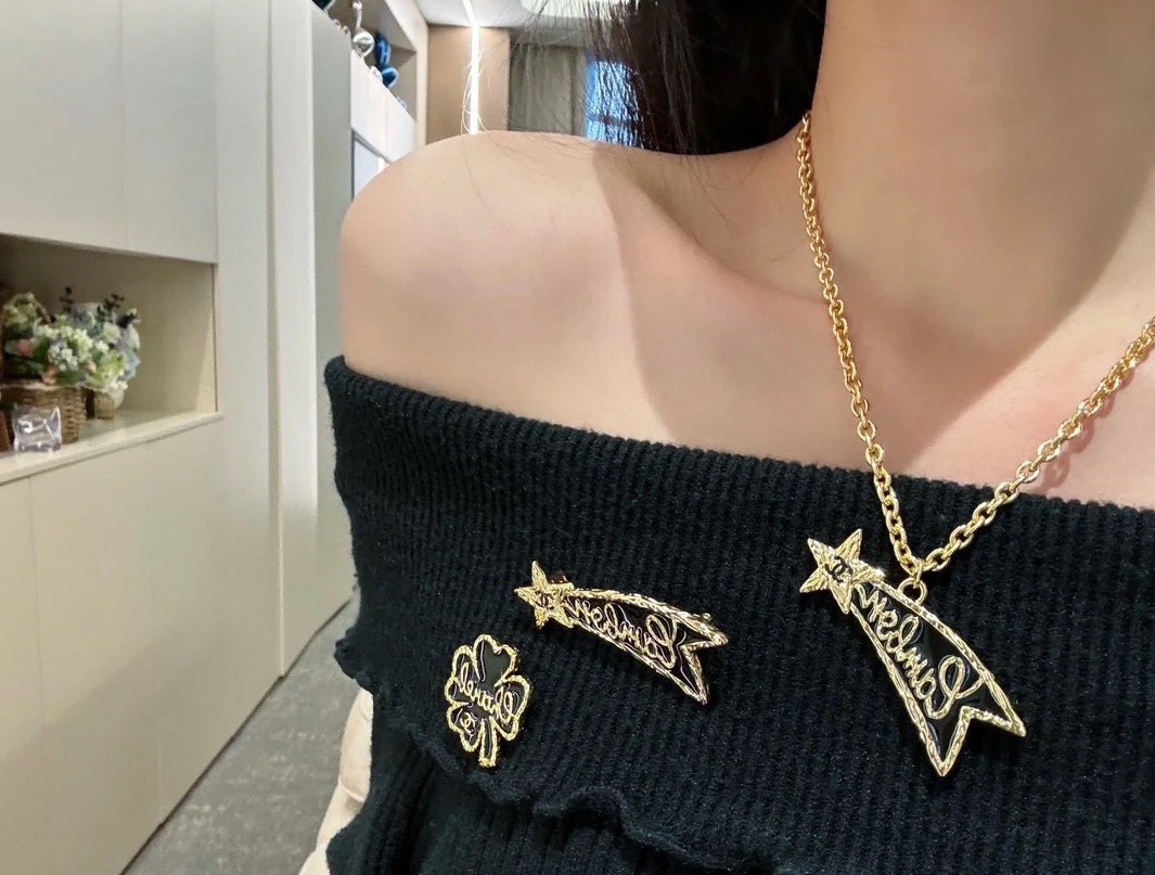 CCN333 Gold and black letter Meteor Lava texture necklace - ccjewelryacc