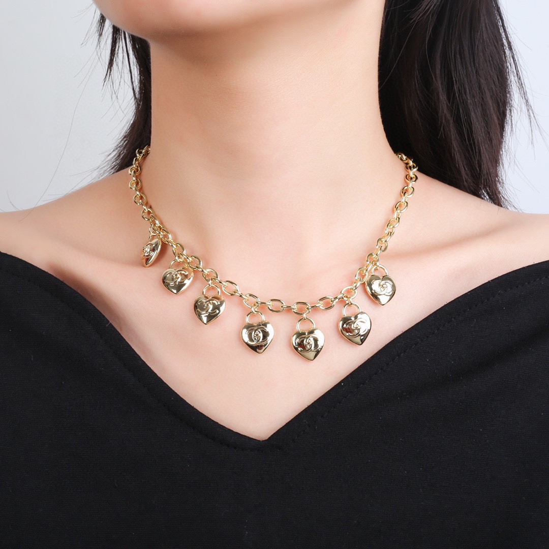 CCN525 Metal cc logo heart charm necklace Choker bracelet - ccjewelryacc