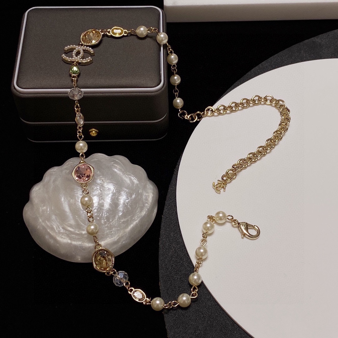 CCN529 Colorful rhinestone cc logo choker necklace - ccjewelryacc