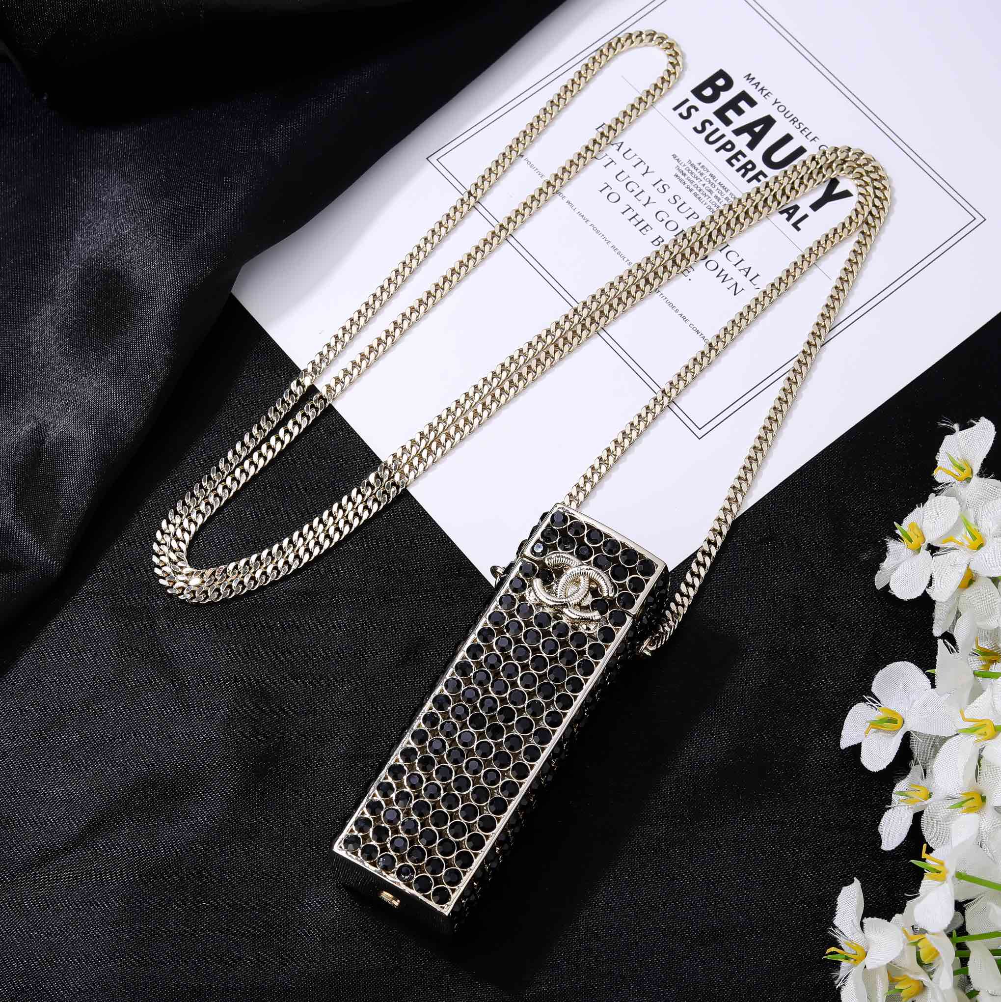 CCN527 Full rhinestone lipstick pendant necklace - ccjewelryacc