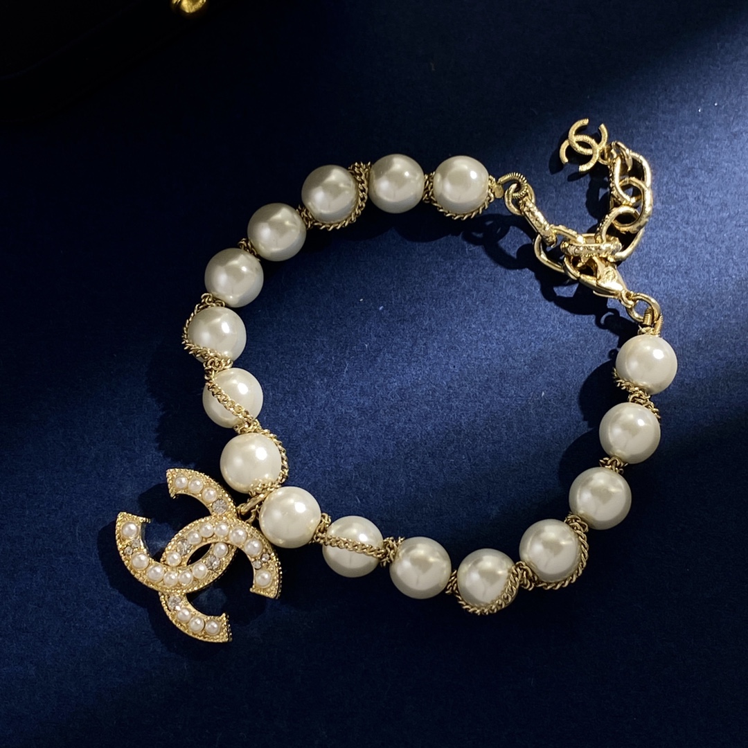 CCS162 Pearl charm CC LOGO bracelet - ccjewelryacc