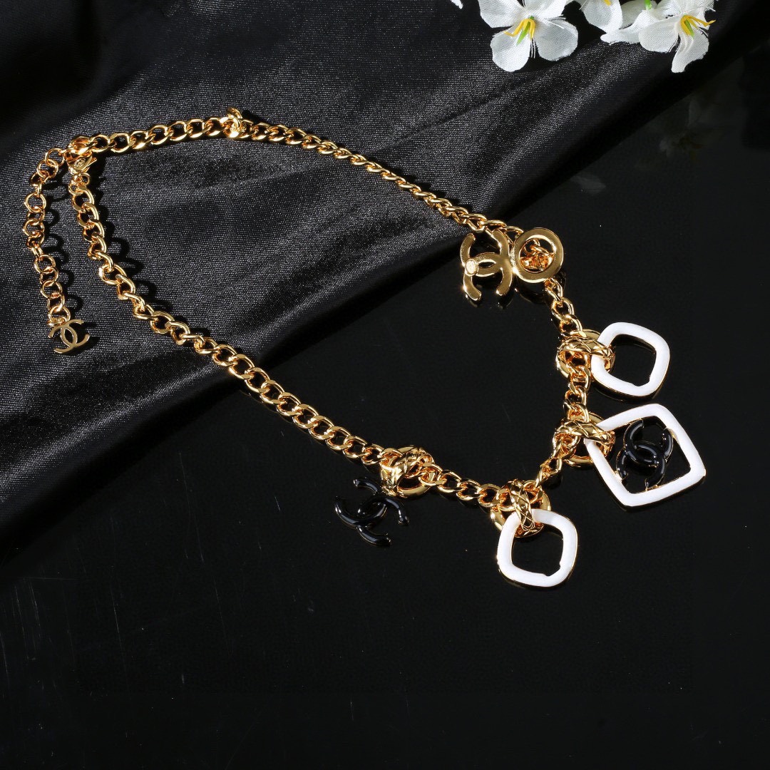 CCN532 Enamel charms cc logo choker necklace - ccjewelryacc