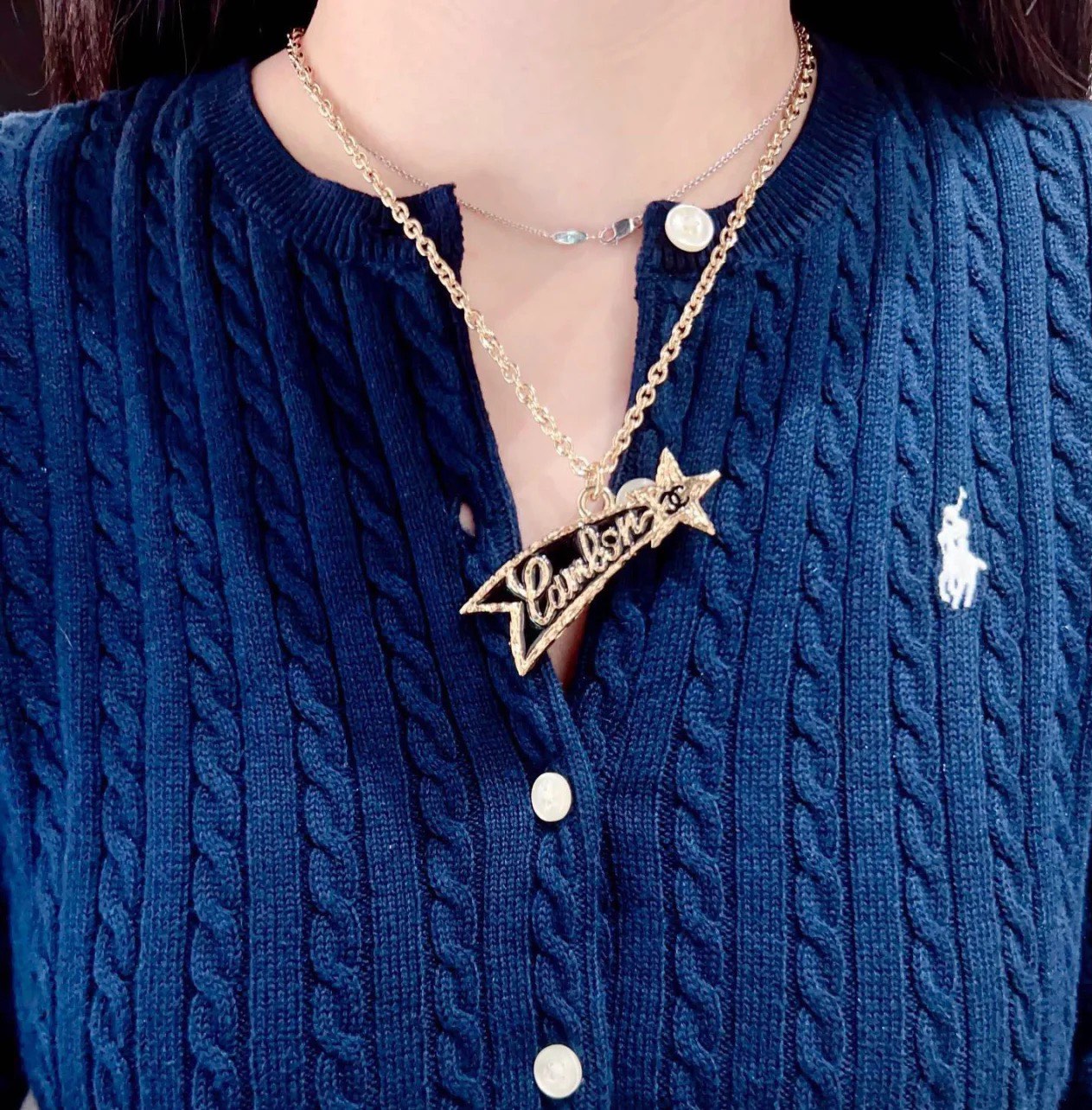 CCN333 Gold and black letter Meteor Lava texture necklace - ccjewelryacc