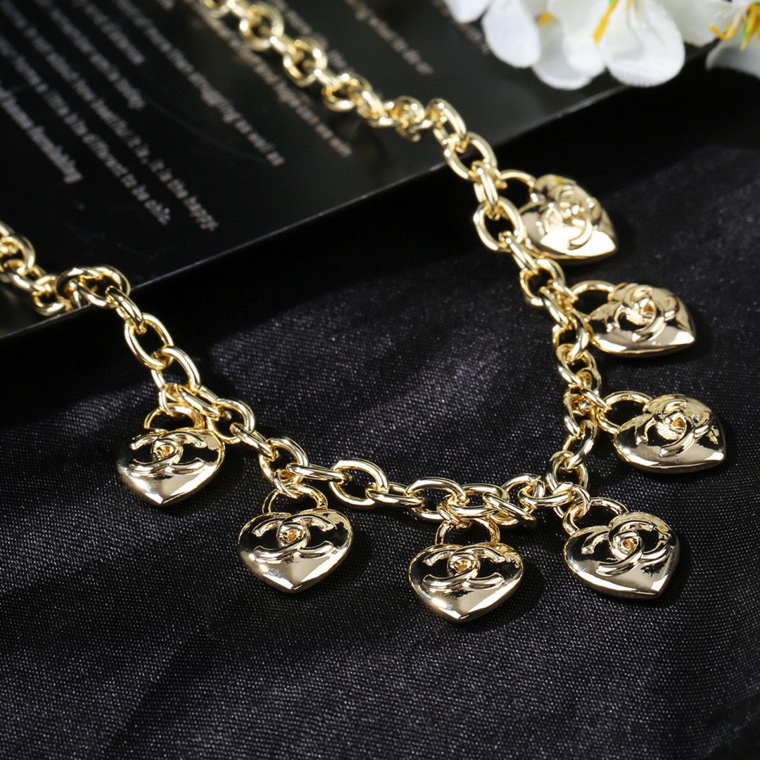 CCN525 Metal cc logo heart charm necklace Choker bracelet - ccjewelryacc
