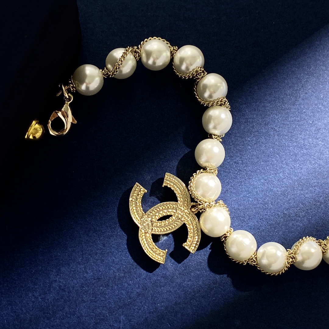 CCS162 Pearl charm CC LOGO bracelet - ccjewelryacc