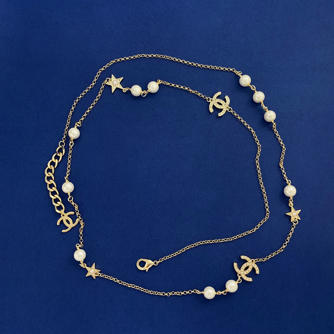 CCL046 Metal Long Chain with Cometa Star Pearls Sweater necklace - ccjewelryacc