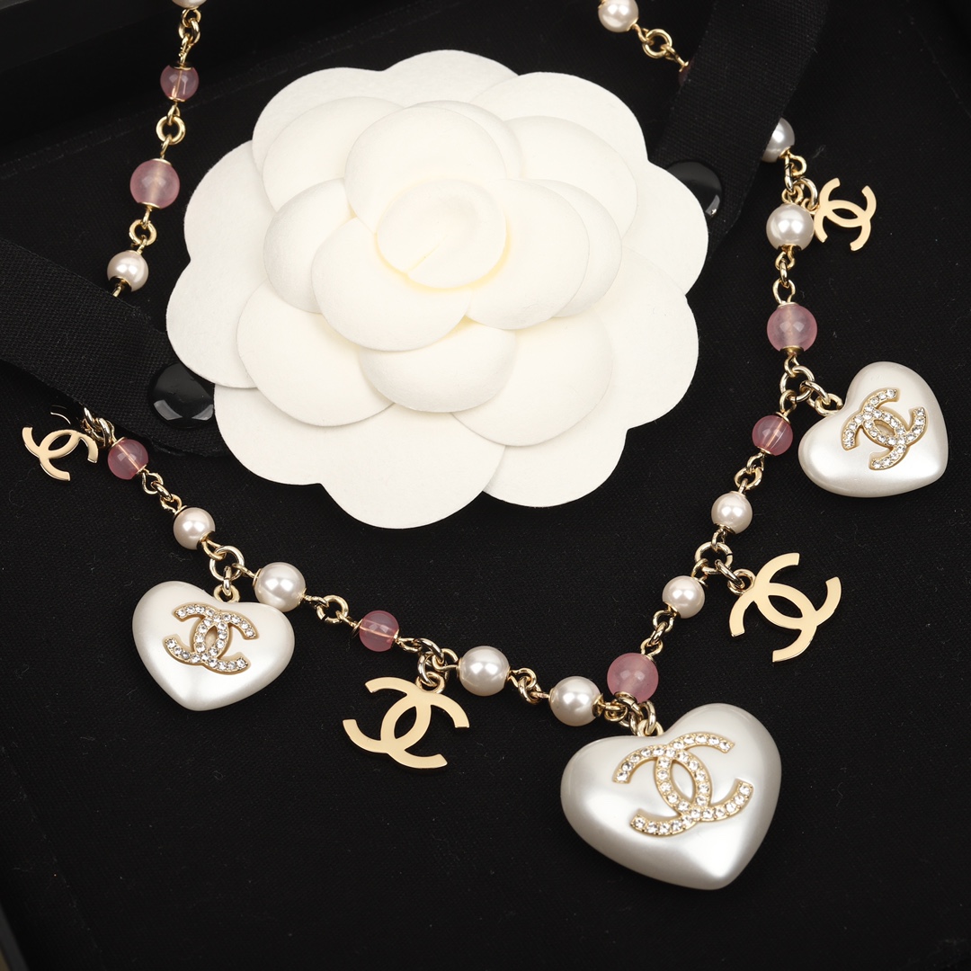 CCN513 Pearl heart charm choker necklace - ccjewelryacc