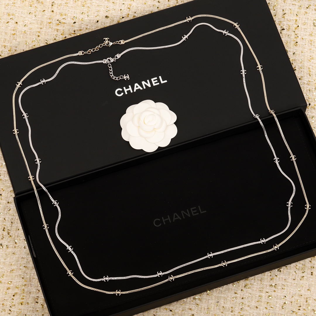 CCL078 15 motif cc logo long snake chain sweater necklace - ccjewelryacc