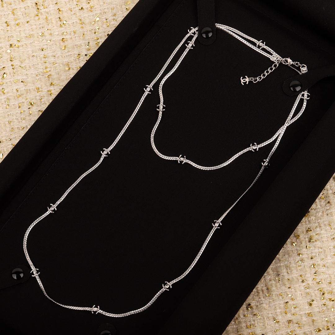 CCL078 15 motif cc logo long snake chain sweater necklace - ccjewelryacc