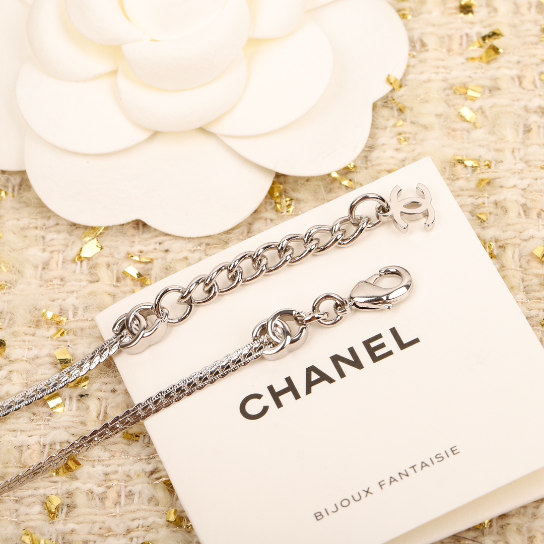 CCL078 15 motif cc logo long snake chain sweater necklace - ccjewelryacc