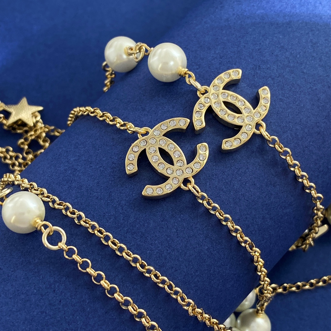 CCL046 Metal Long Chain with Cometa Star Pearls Sweater necklace - ccjewelryacc