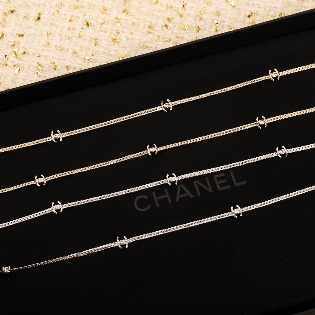 CCL078 15 motif cc logo long snake chain sweater necklace - ccjewelryacc