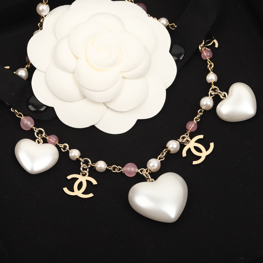 CCN513 Pearl heart charm choker necklace - ccjewelryacc