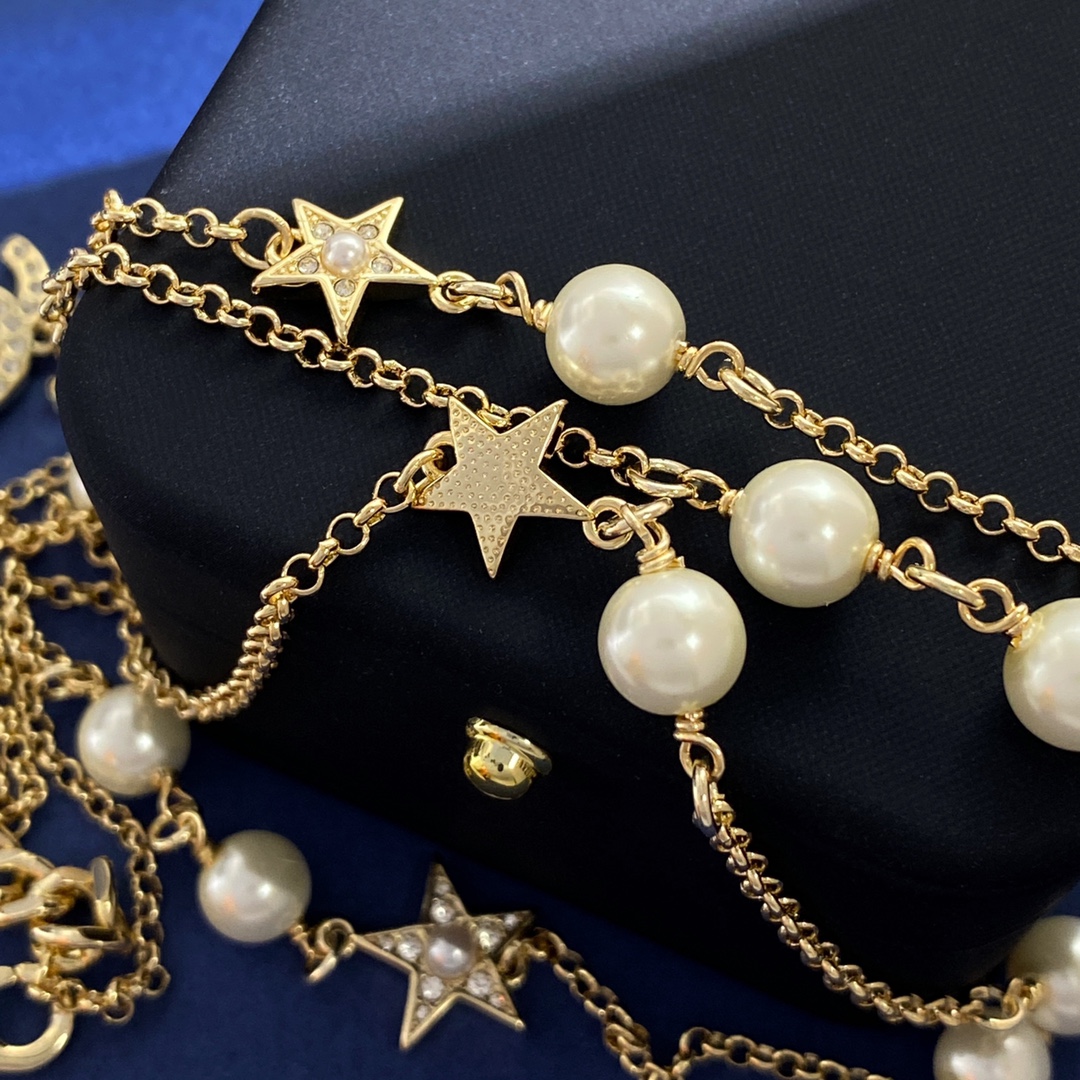 CCL046 Metal Long Chain with Cometa Star Pearls Sweater necklace - ccjewelryacc