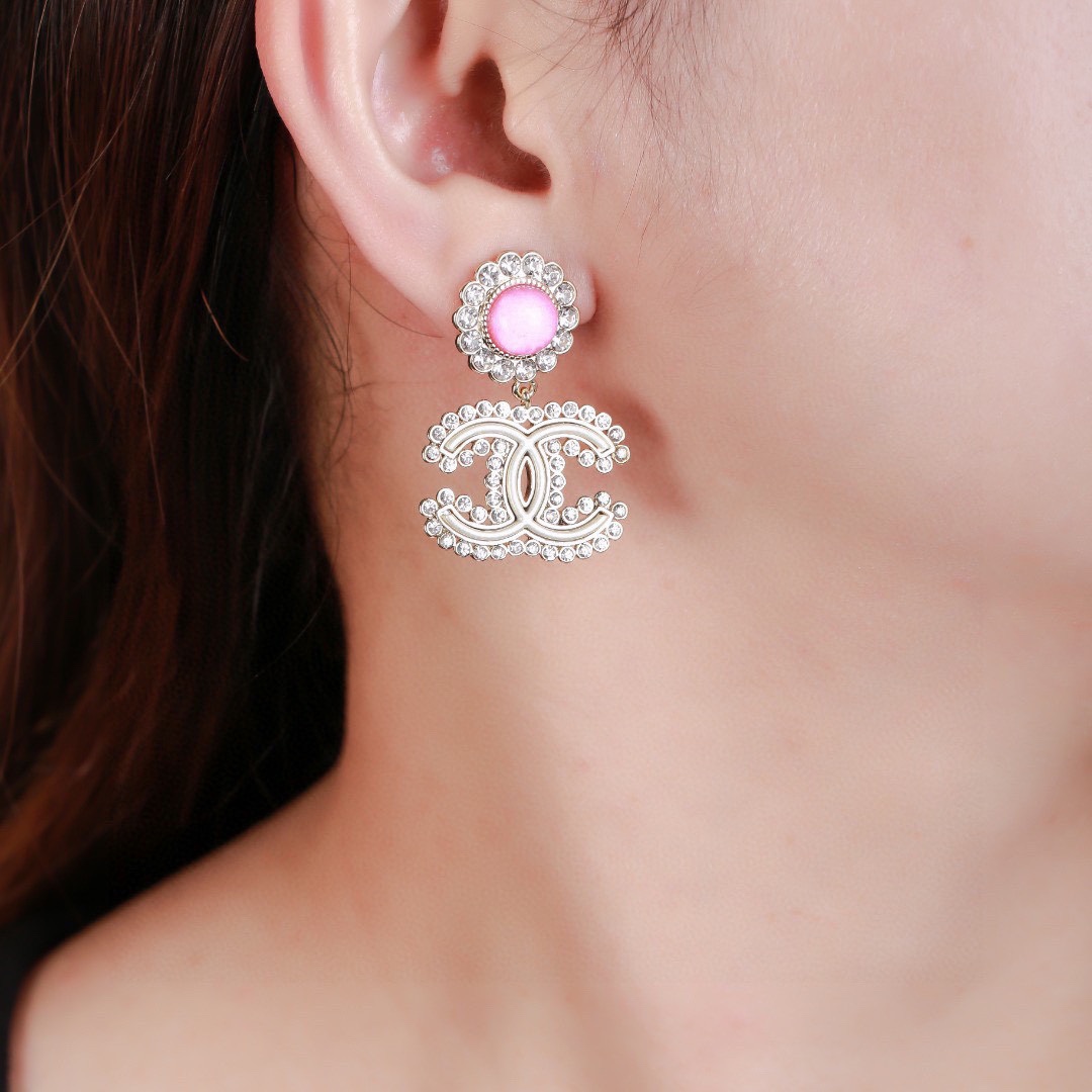 CCE104 Pink Sunflower rhinestone CC drop earring - ccjewelryacc