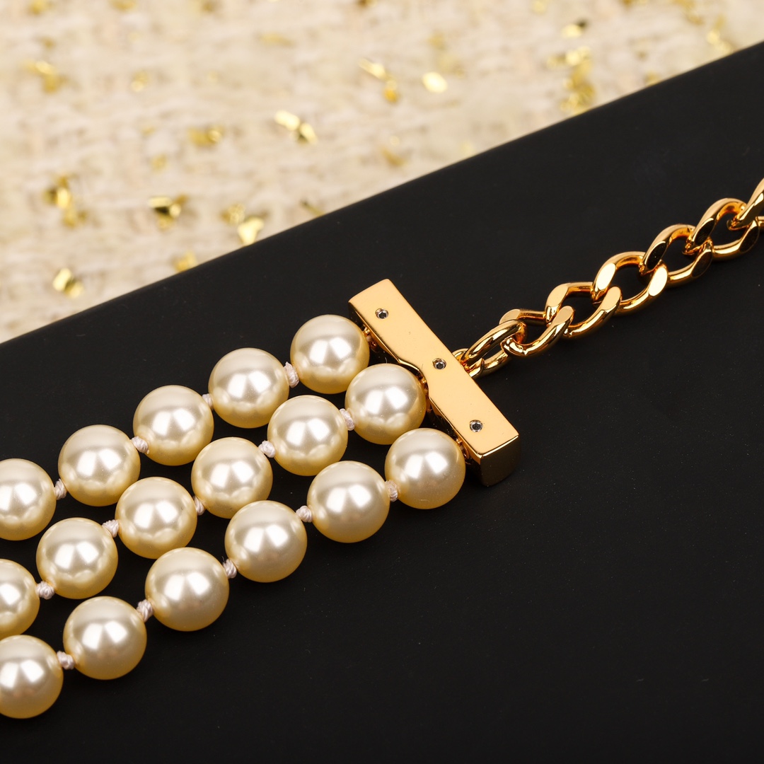 CCN495 Multideck Pearl Button cc logo choker necklace bracelet - ccjewelryacc