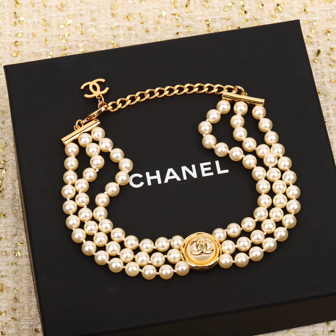 CCN495 Multideck Pearl Button cc logo choker necklace bracelet - ccjewelryacc