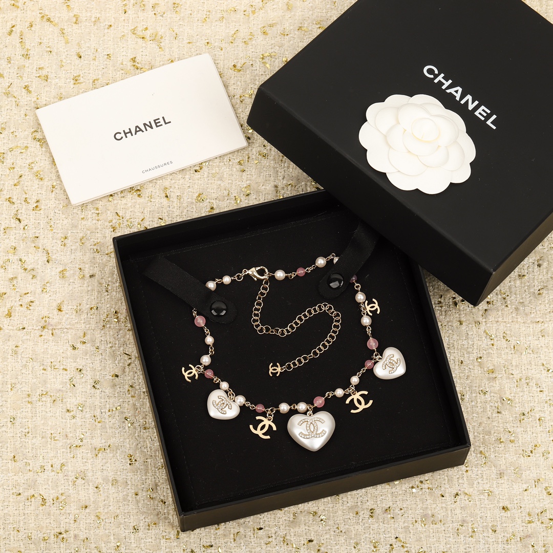 CCN513 Pearl heart charm choker necklace - ccjewelryacc