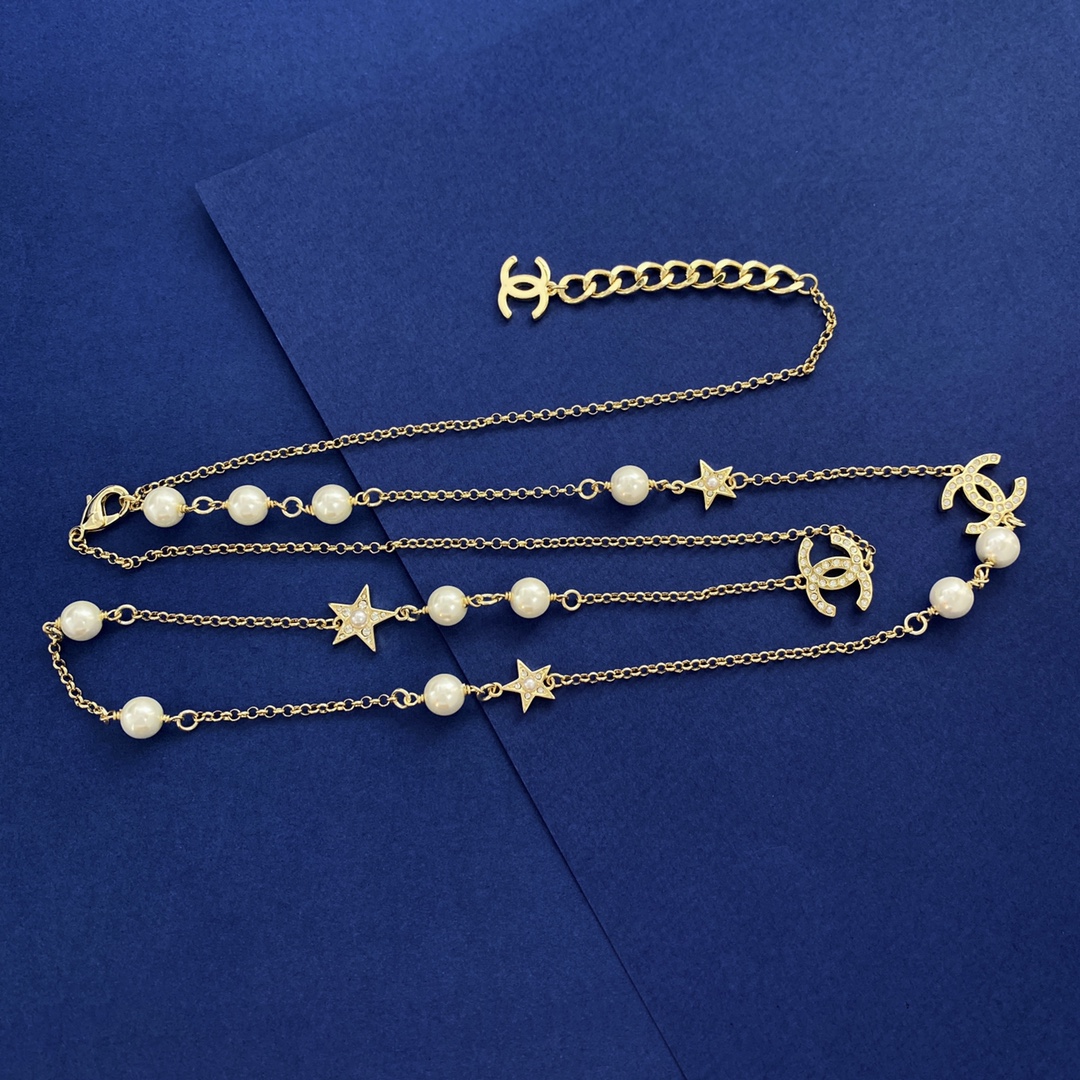 CCL046 Metal Long Chain with Cometa Star Pearls Sweater necklace - ccjewelryacc