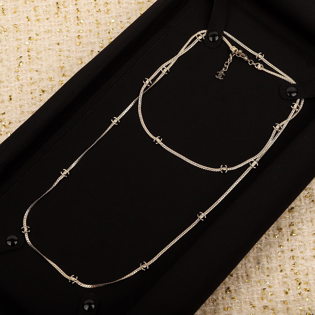 CCL078 15 motif cc logo long snake chain sweater necklace - ccjewelryacc