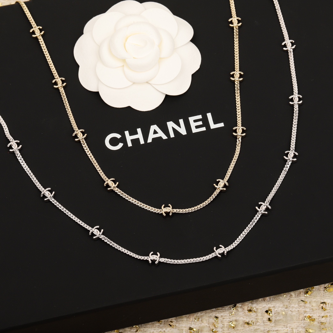 CCL078 15 motif cc logo long snake chain sweater necklace - ccjewelryacc