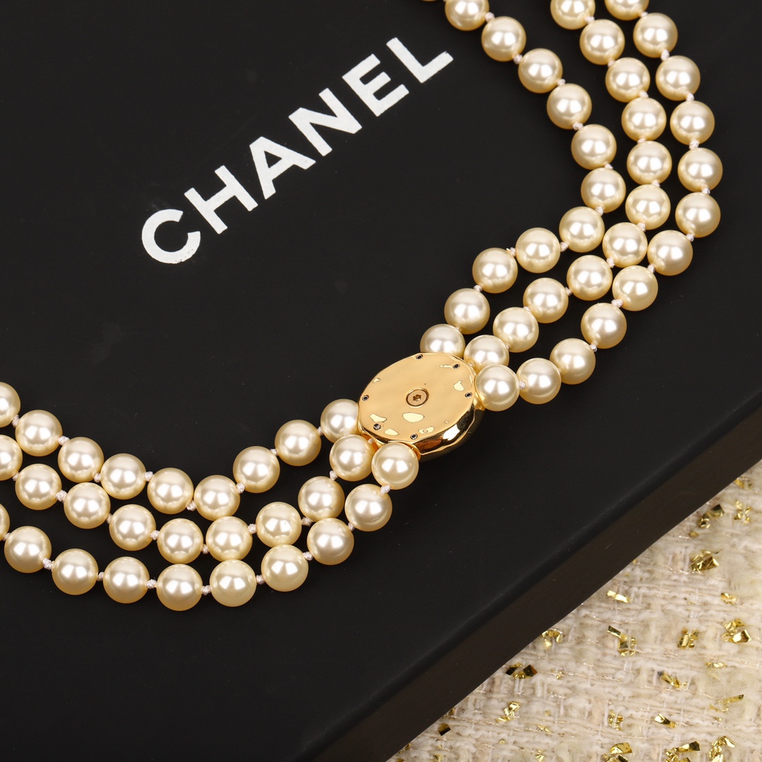 CCW073 Pearls chain with button cc logo waist chain belt - ccjewelryacc