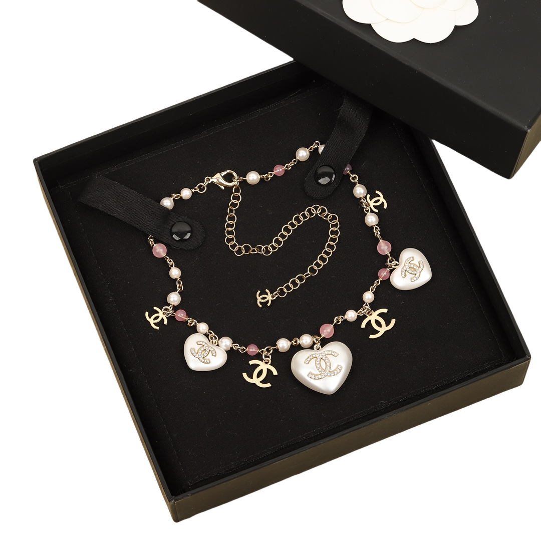 CCN513 Pearl heart charm choker necklace - ccjewelryacc