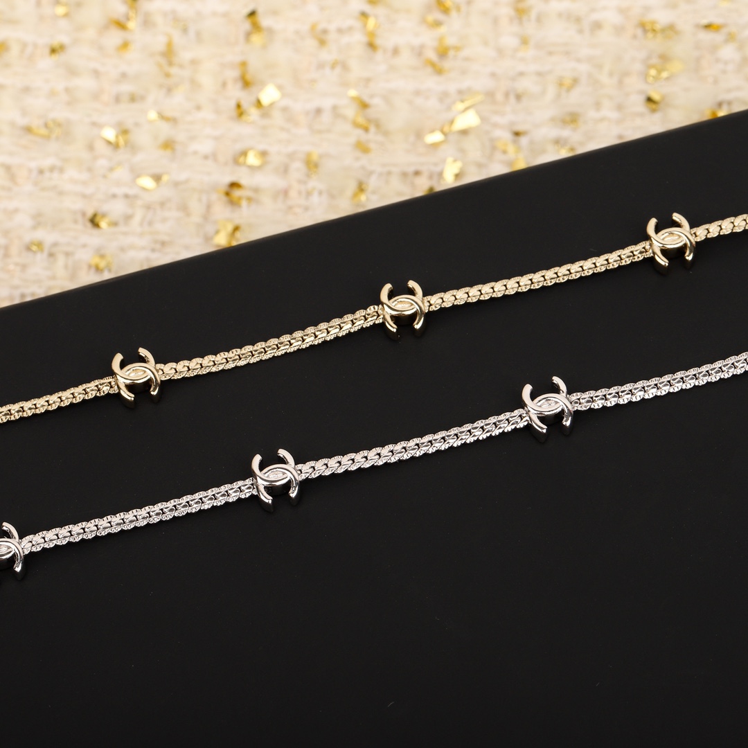 CCL078 15 motif cc logo long snake chain sweater necklace - ccjewelryacc