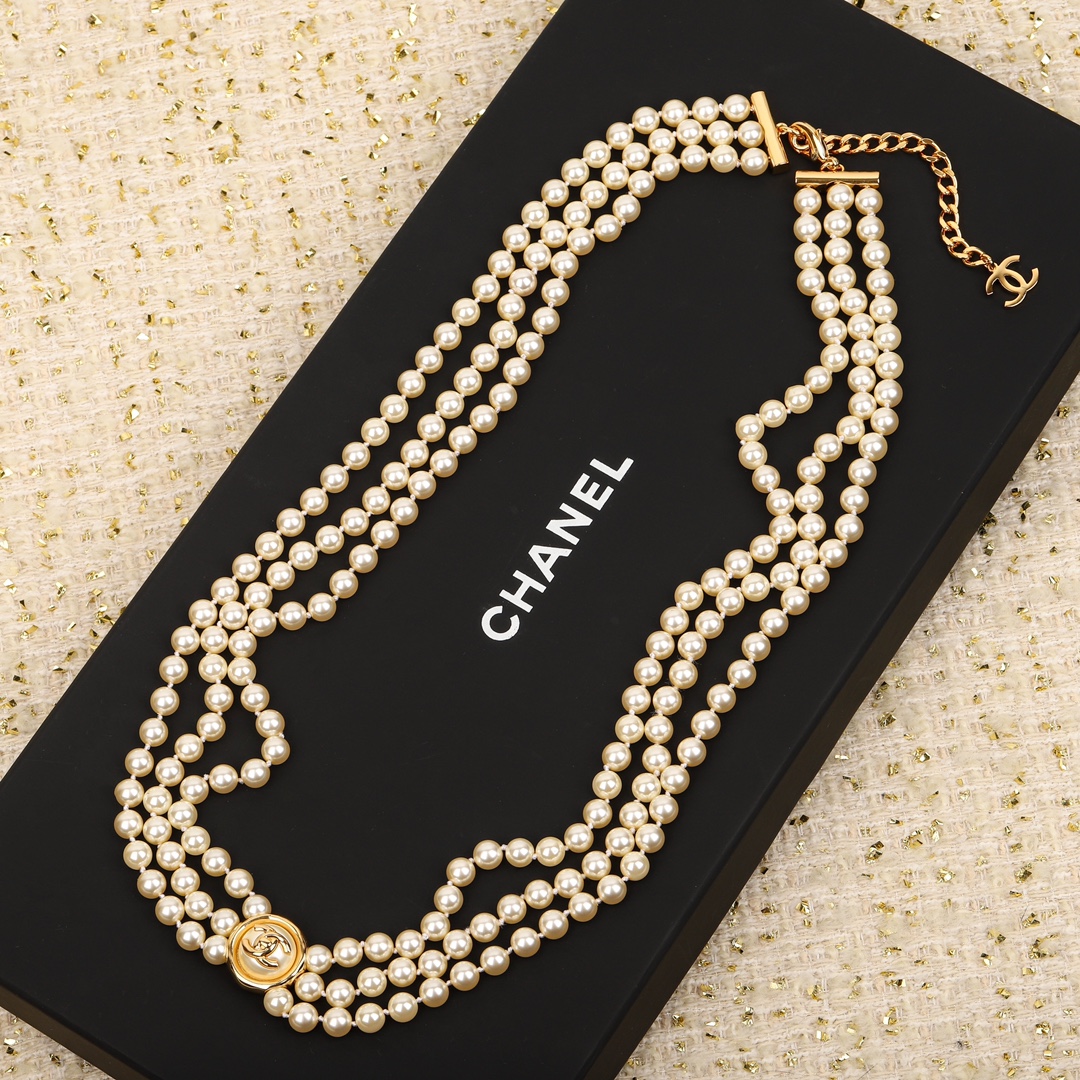 CCW073 Pearls chain with button cc logo waist chain belt - ccjewelryacc