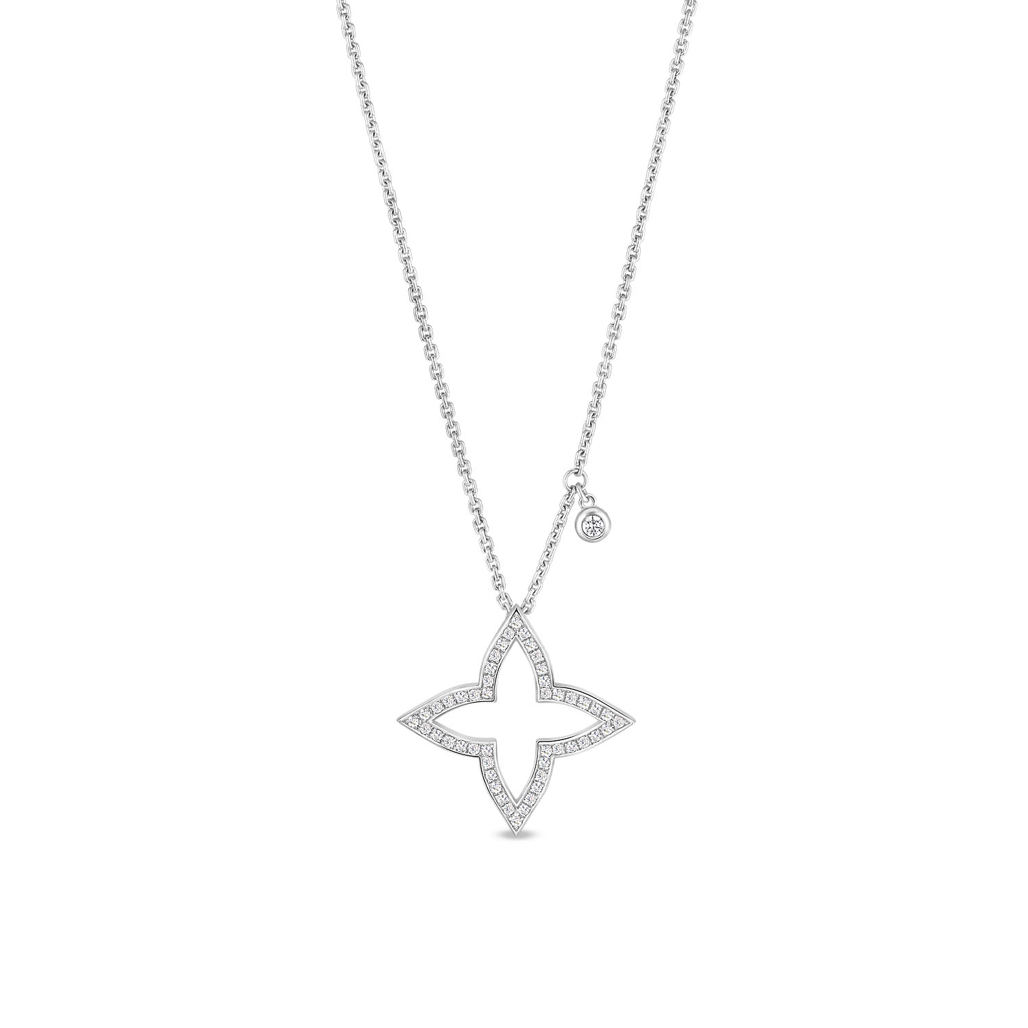 LVNS020 S925 Sterling Silver Monogram Pointed flowers Pendant Necklace - ccfashionjewelry