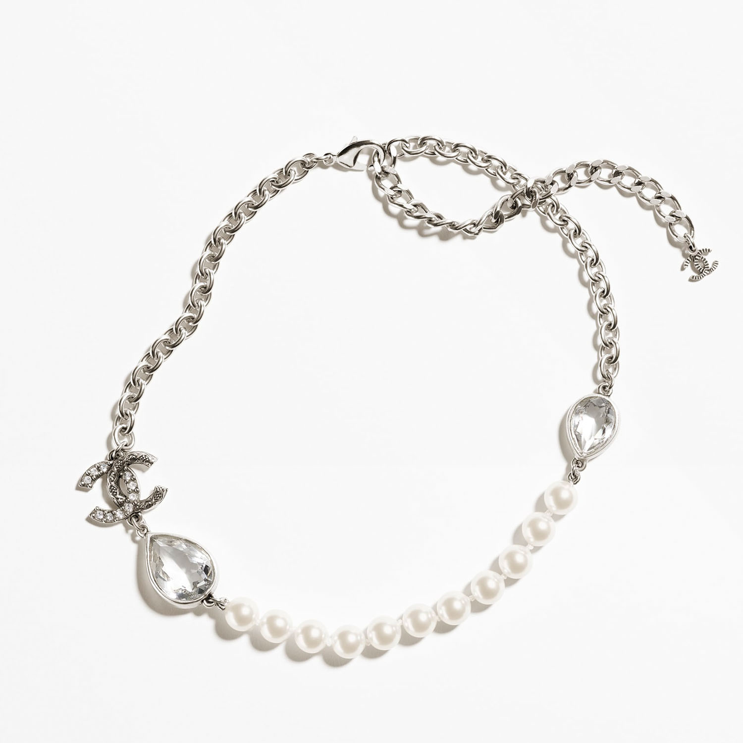 CCN443 CC metal chain with pearl cc logo zircon diamond - ccfashionjewelry