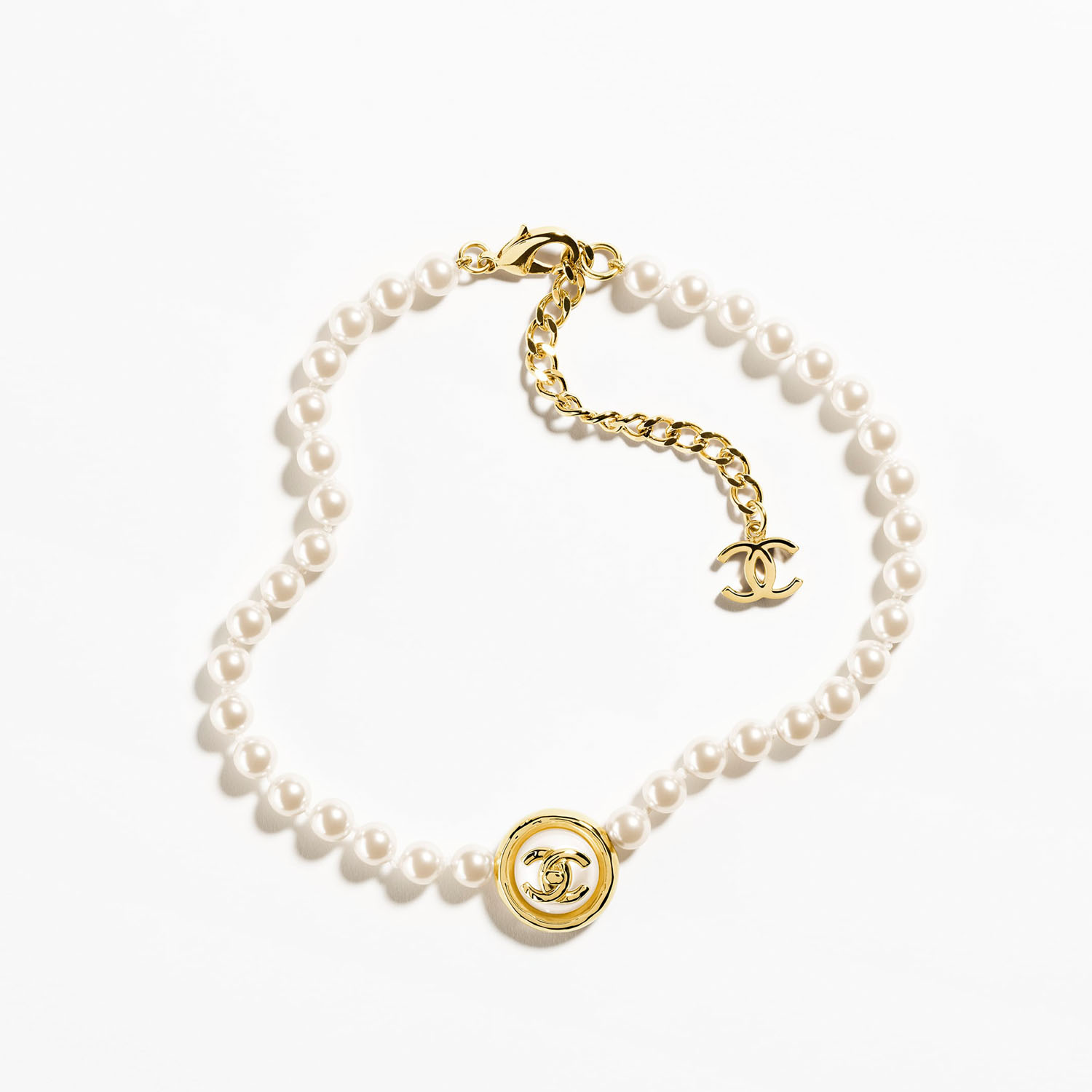 CCN432 24A CC pearl button choker necklace - ccjewelryacc