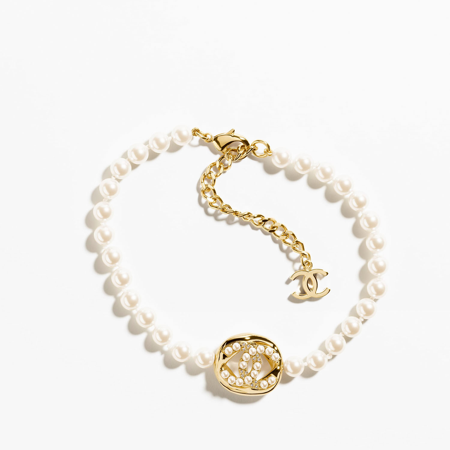 CCN444 CC pearl choker necklace with cc logo - ccjewelryacc