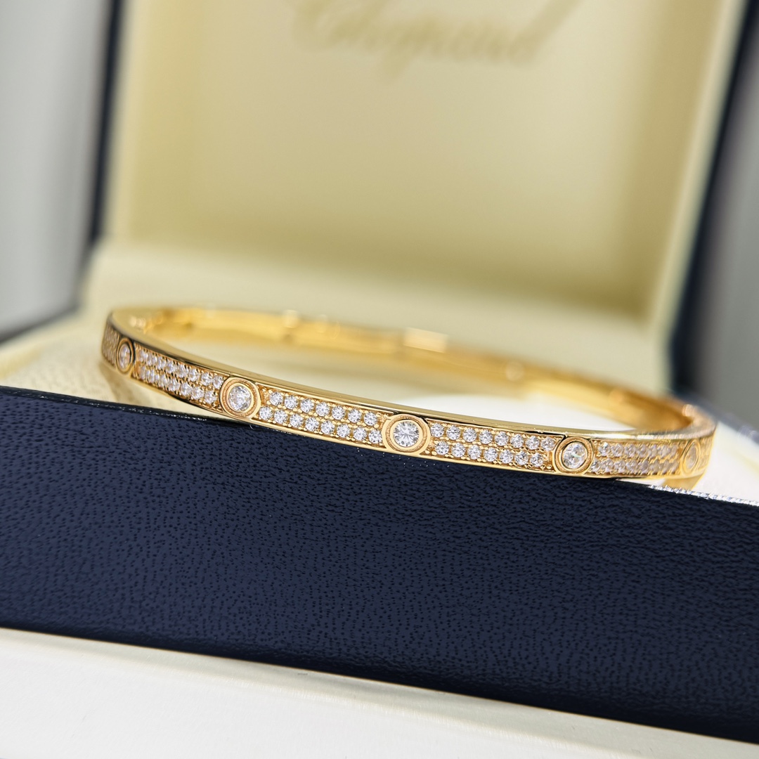 CTSS002 18k Gold diamond PAVED Love bangle bracelet 3.65mm - ccjewelryacc
