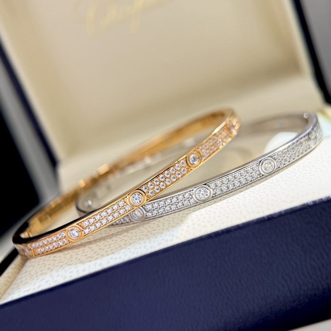 CTSS002 18k Gold diamond PAVED Love bangle bracelet 3.65mm - ccjewelryacc