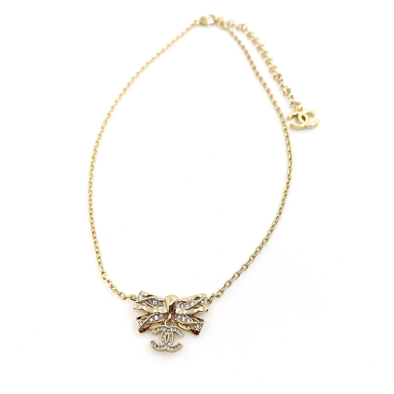CCN536 Gold bow set crystal necklace - ccjewelryacc