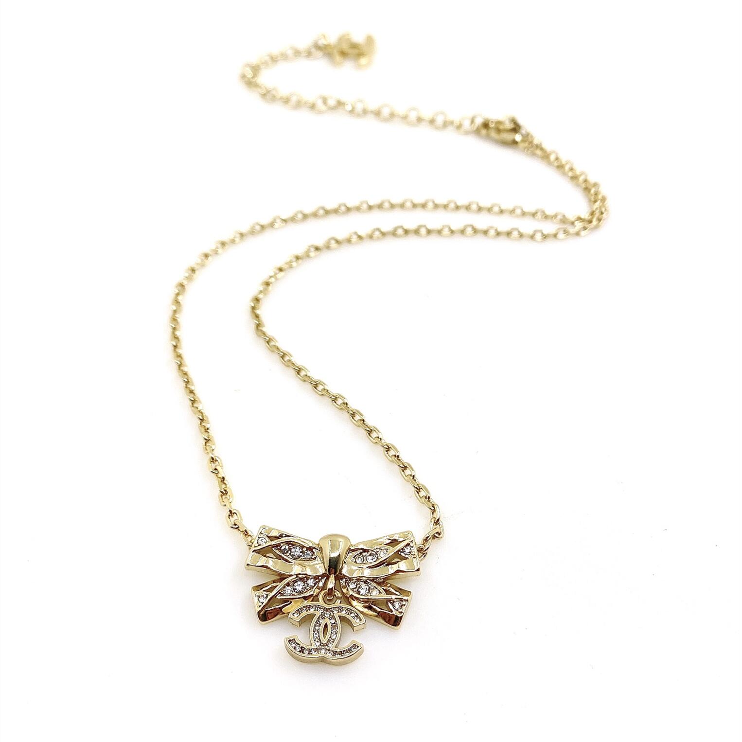 CCN536 Gold bow set crystal necklace - ccjewelryacc