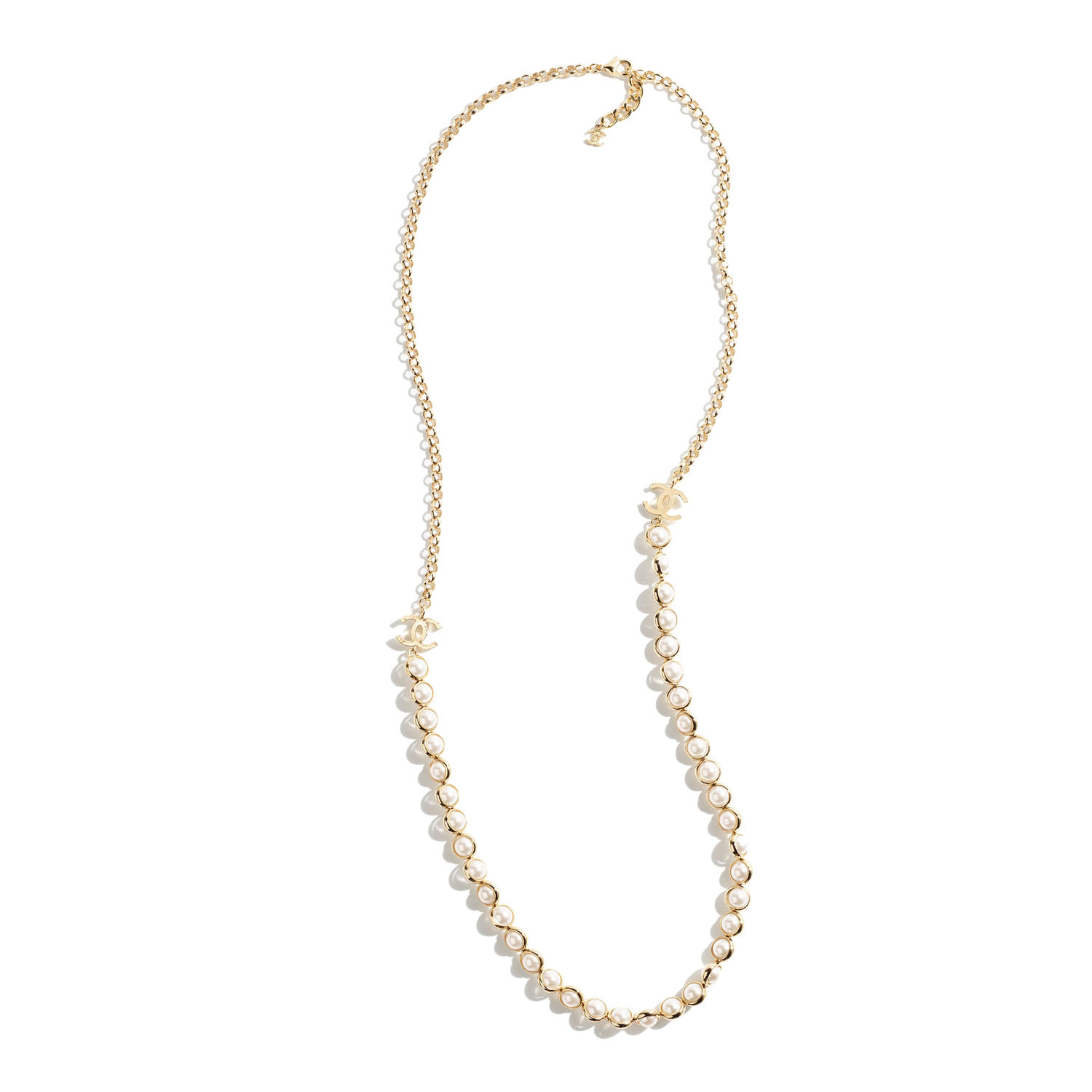 CCL057 CC pearl Sweater necklace long chain with cc logo - ccjewelryacc