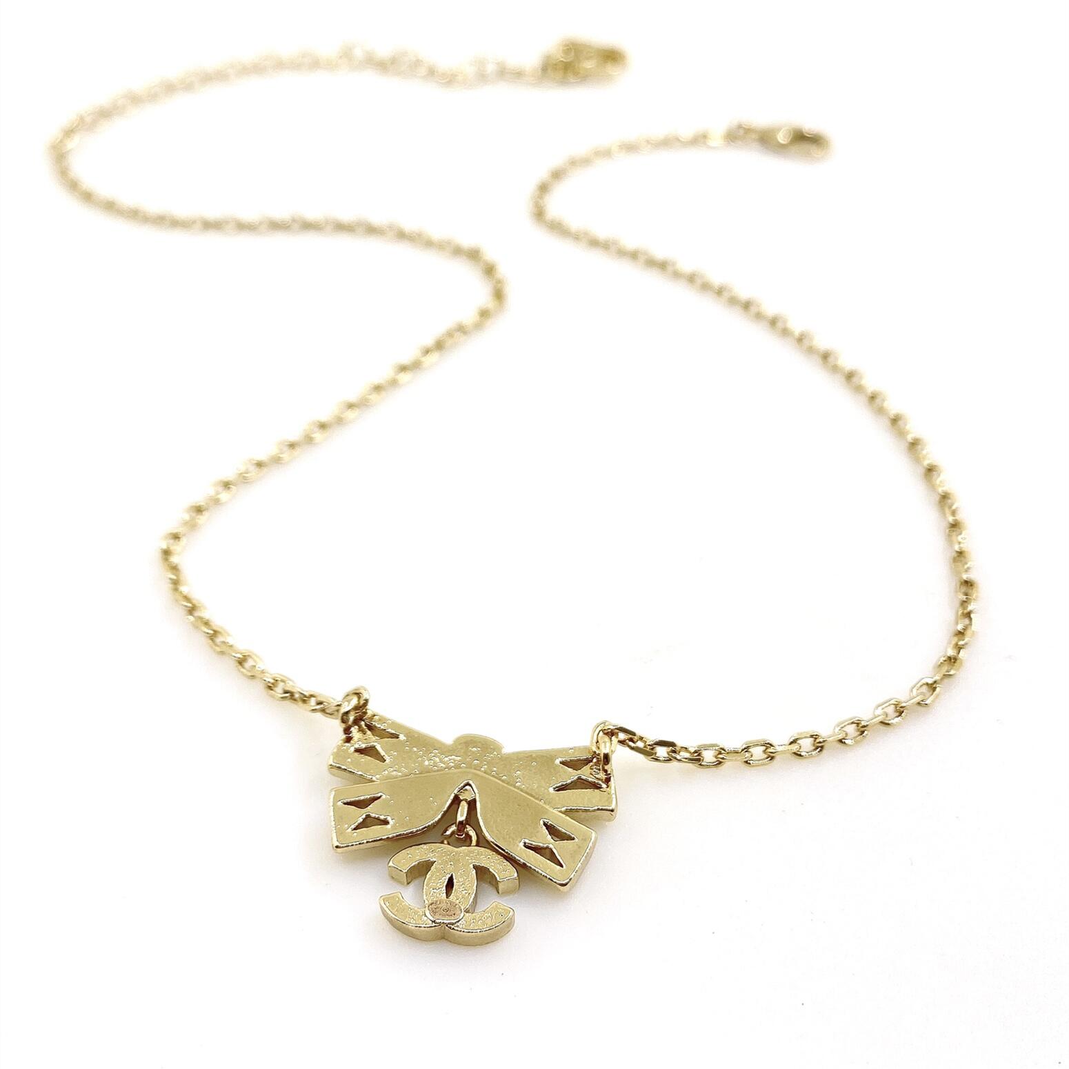 CCN536 Gold bow set crystal necklace - ccjewelryacc