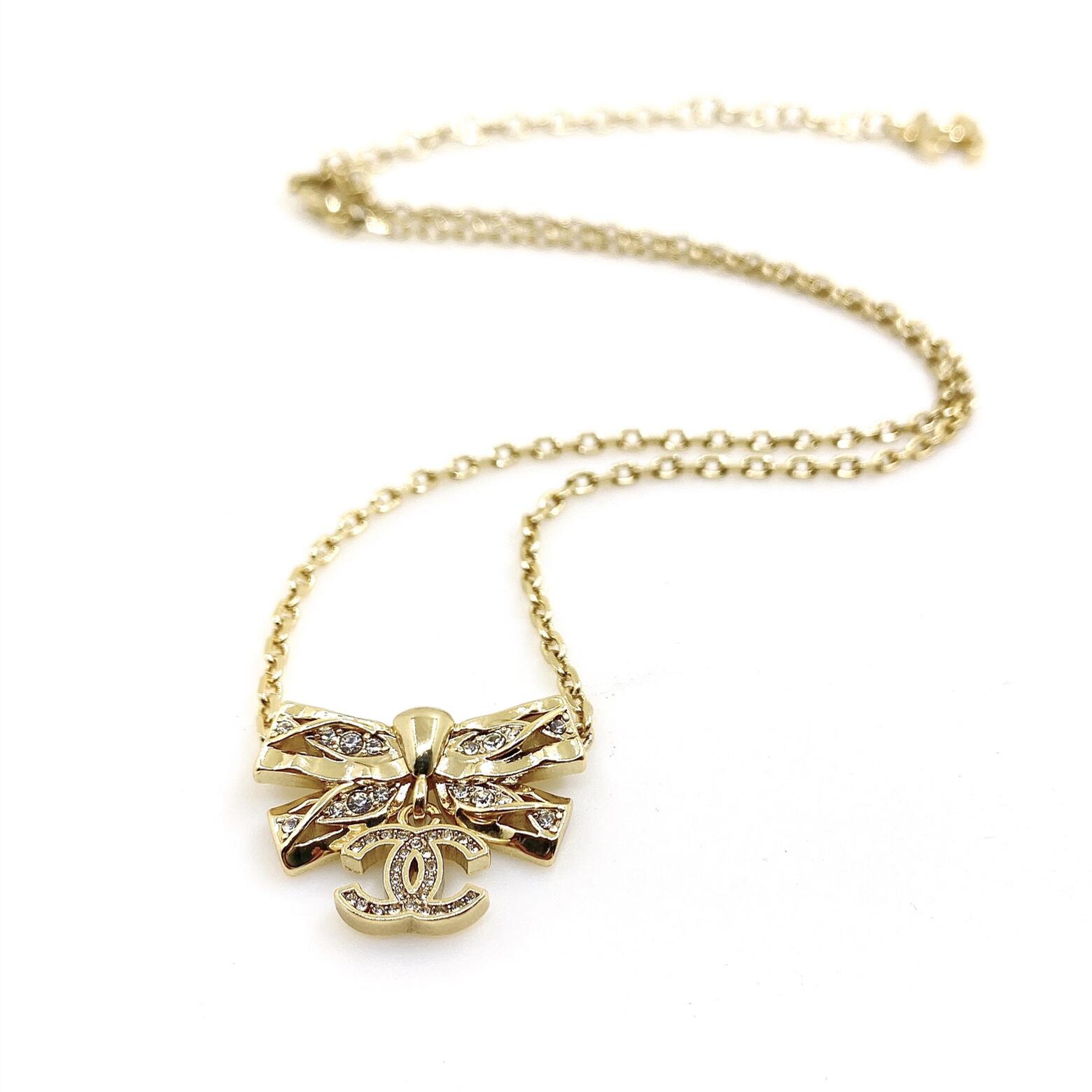 CCN536 Gold bow set crystal necklace - ccjewelryacc