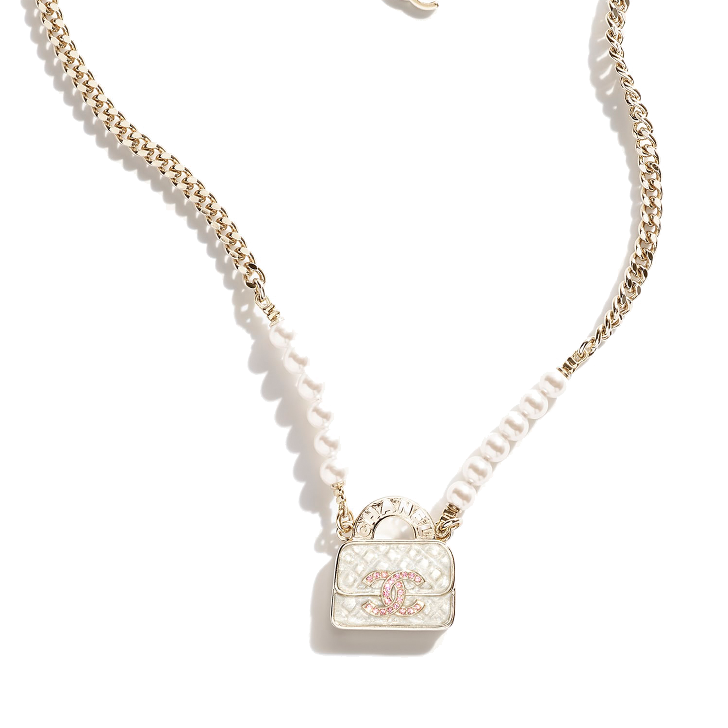 CCN351 CC 24S Pink / White Bag Pendant Necklace - ccjewelryacc