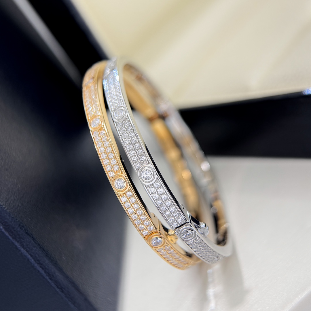 CTSS002 18k Gold diamond PAVED Love bangle bracelet 3.65mm - ccjewelryacc