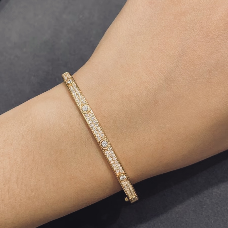 CTSS002 18k Gold diamond PAVED Love bangle bracelet 3.65mm - ccjewelryacc