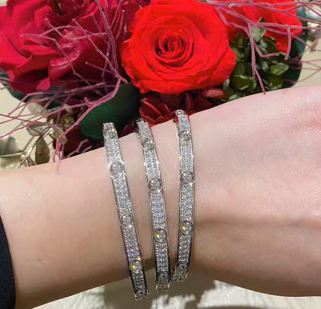 CTSS002 18k Gold diamond PAVED Love bangle bracelet 3.65mm - ccjewelryacc