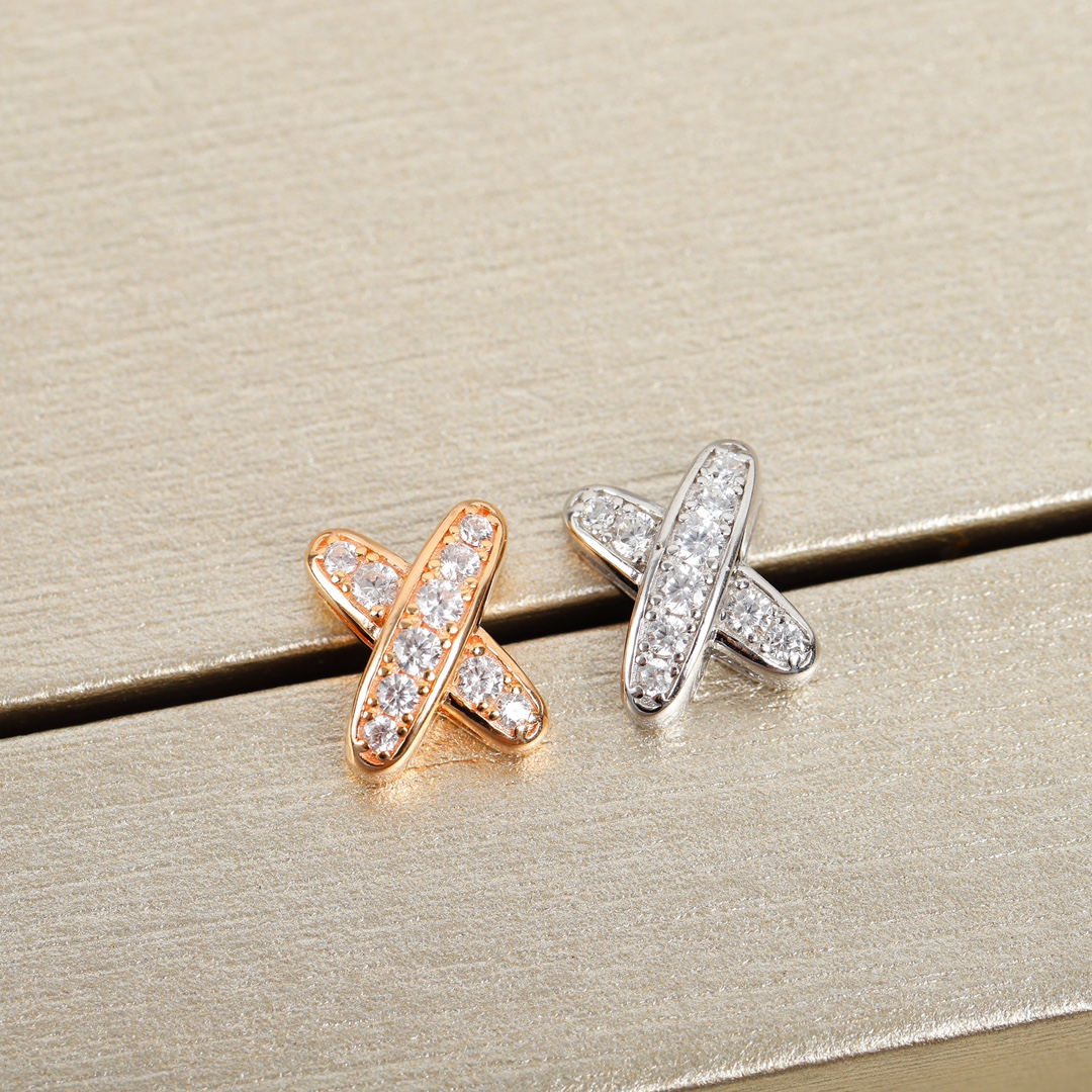 CMEV001 V-Gold diamond jeux de liens X Stud earrings - ccjewelryacc